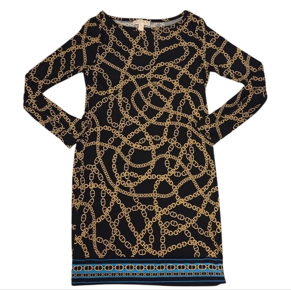 Michael Michael Kors Gold Chain Link Silky Shift Cocktail Party Dress Medium - Picture 9 of 10